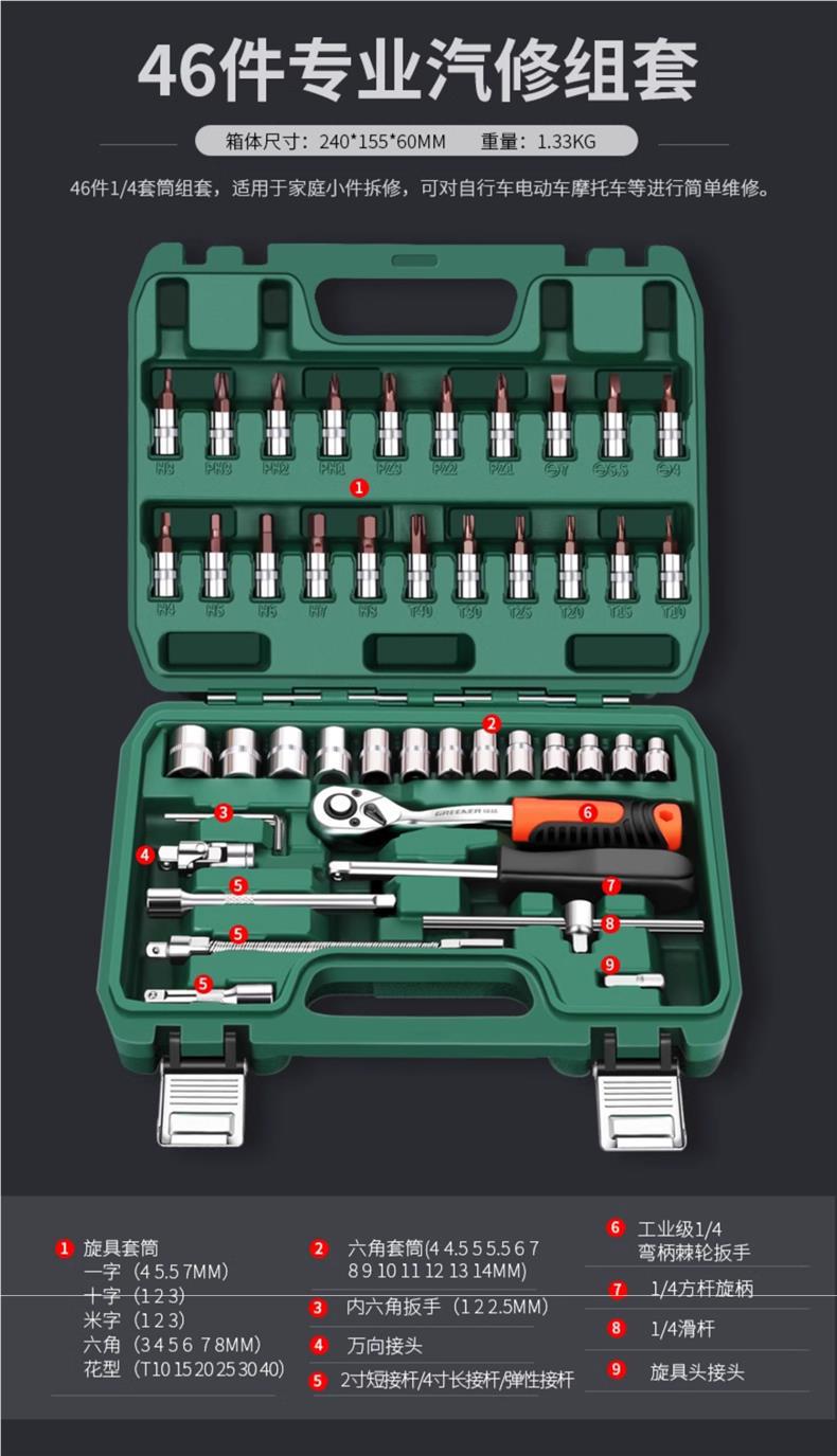 Auto Repair Tool Set, Socket Wrench, Ratchet, Car Repair Combination, Car Repair Tool Box, Multi-Functional Small Tool Set