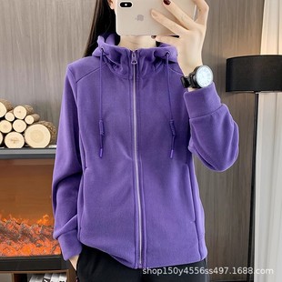 Soft Stretch Austrian Grain Velvet Hooded Jacket Women's Thickened fleece-lined Sweater Cardigan Winter Casual Windproof Warm Fleece Clothes