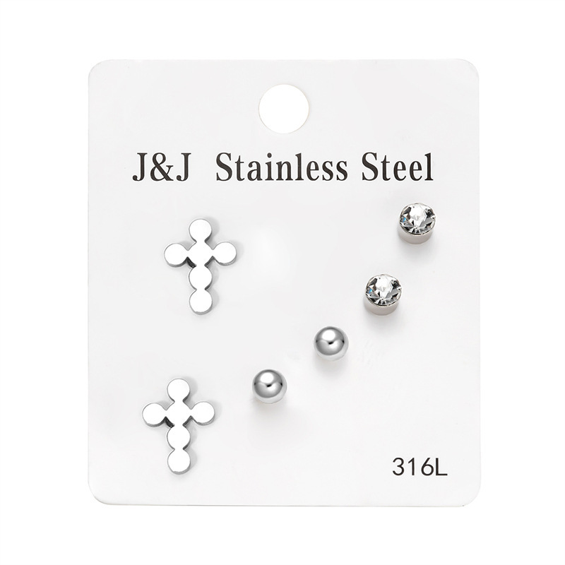 Hot Selling New 3 Pairs Of Heart-shaped Diamond Inlaid Combination Card Set Korean Version Fashionable Earrings_voghion.com