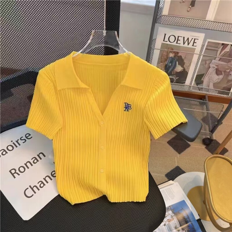 Summer New Style Foreign-style Letter Lapel Knitted Sweater Women's Slim-fit Short Small Shirt Pure Desire Slim Top Summer New Style Foreign-style Letter Lapel Knitted Sweater Women's Slim-fit Short Small Shirt Pure Desire Slim Top