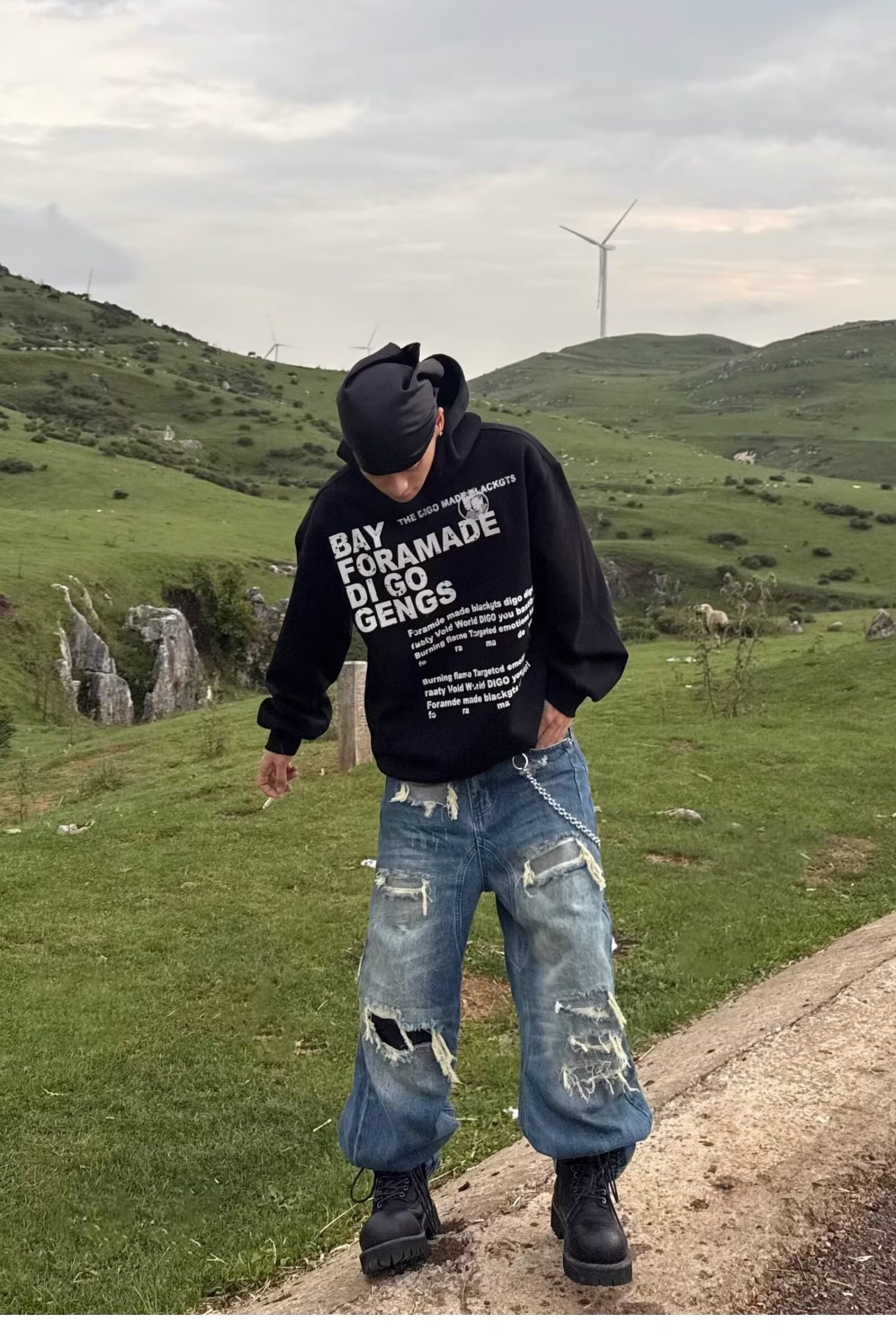 Men's Clothing Straight Leg Distressed Patched Denim Jeans Casual Edgy Loose Fit High Street Trendy Style_mkmklike.com