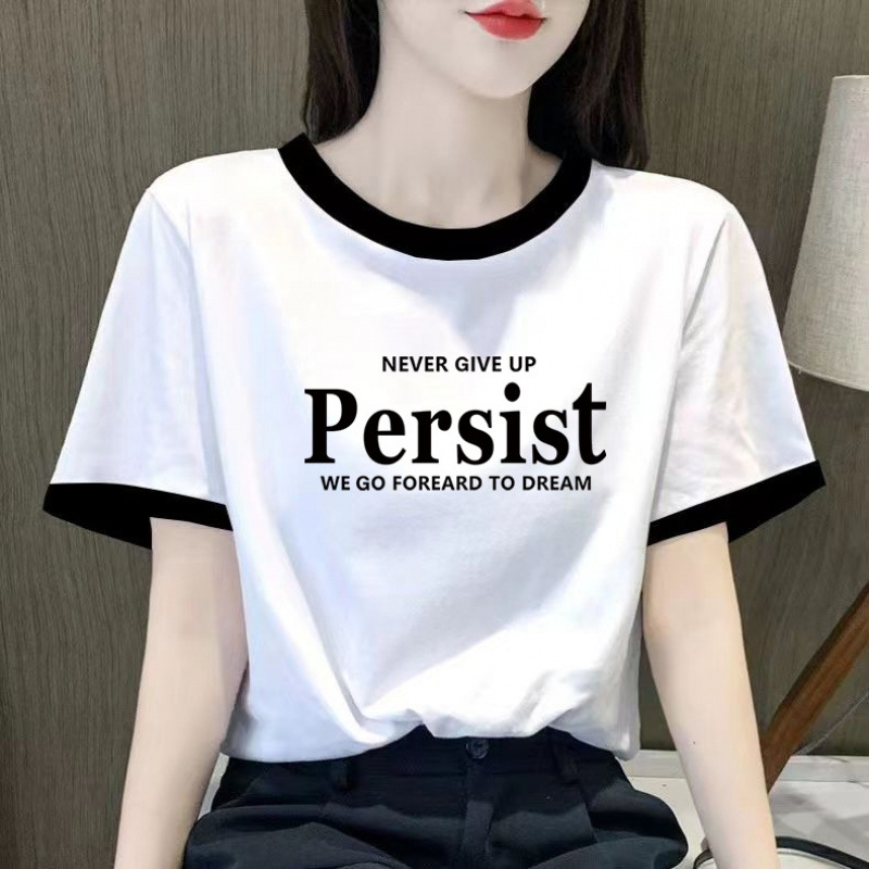 清仓捡漏~100%纯棉白色圆领拼接短袖恤女洋气新款夏季撞色体血衫