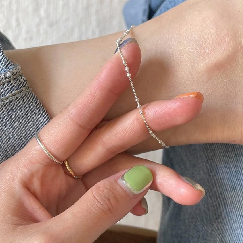 Fan Zhiqiao Korean version S925 sterling silver anklet, silver chain simple anklet with beads