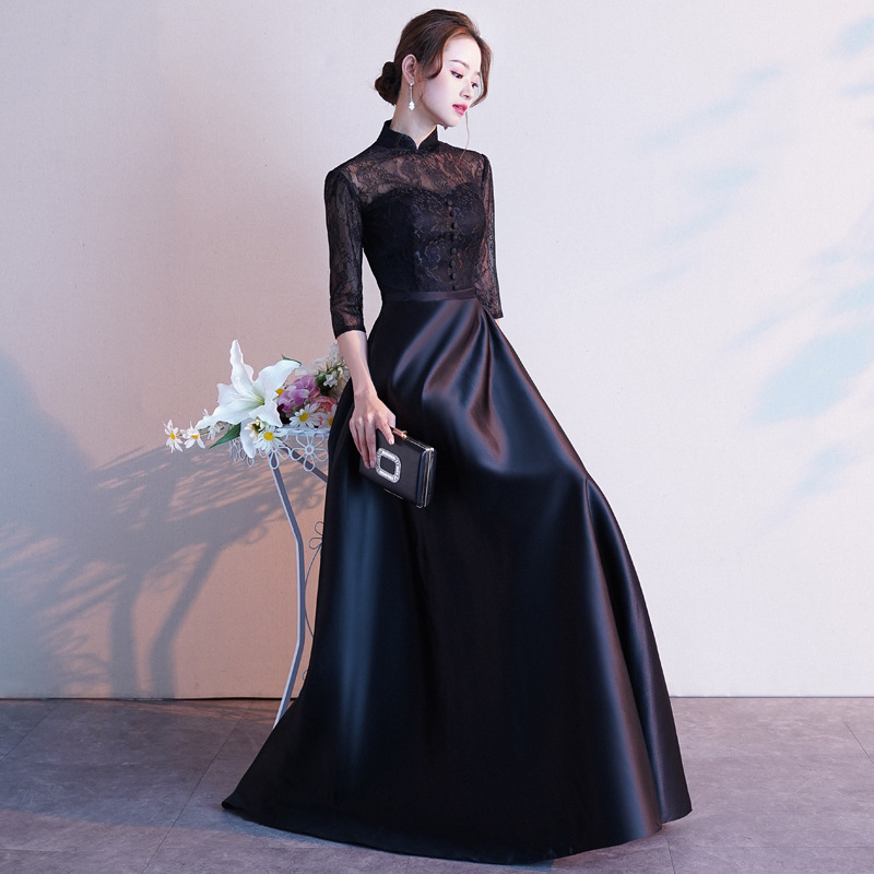 Chinoiserie Evening Dress 2025 New Winter Banquet Chinoiserie Ceremonial Award Ceremony Cheongsam Female Host Long Style