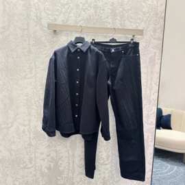 现货正确版原标D家26S棉质提花徽标满印暗纹牛仔长袖衬衫男女同款