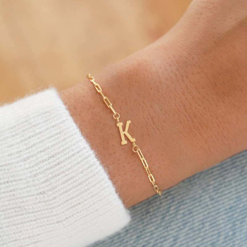 Simple Stainless Steel Bracelet with Real Gold Letters for Women, Paperclip Chain Letter Bracelet, European and American Style Simple Stainless Steel Bracelet with Real Gold Letters for Women, Paperclip Chain Letter Bracelet, European and American Style