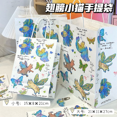 原創翅膀小貓手提袋卡通款加厚禮品袋伴手禮包裝袋子方底牛皮紙袋