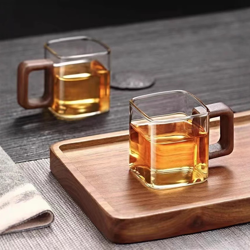 古风玻璃茶杯功夫茶具套装四方日式便携式家用品茗杯透明