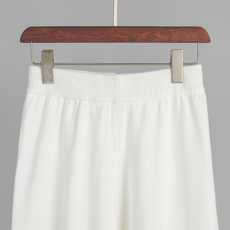 Bộ áo cardigan dệt kim khóa kéo phối quần dài ống rộng nữ — màu bột yến mạch, màu nâu, màu xám, trắng chi tiết 18