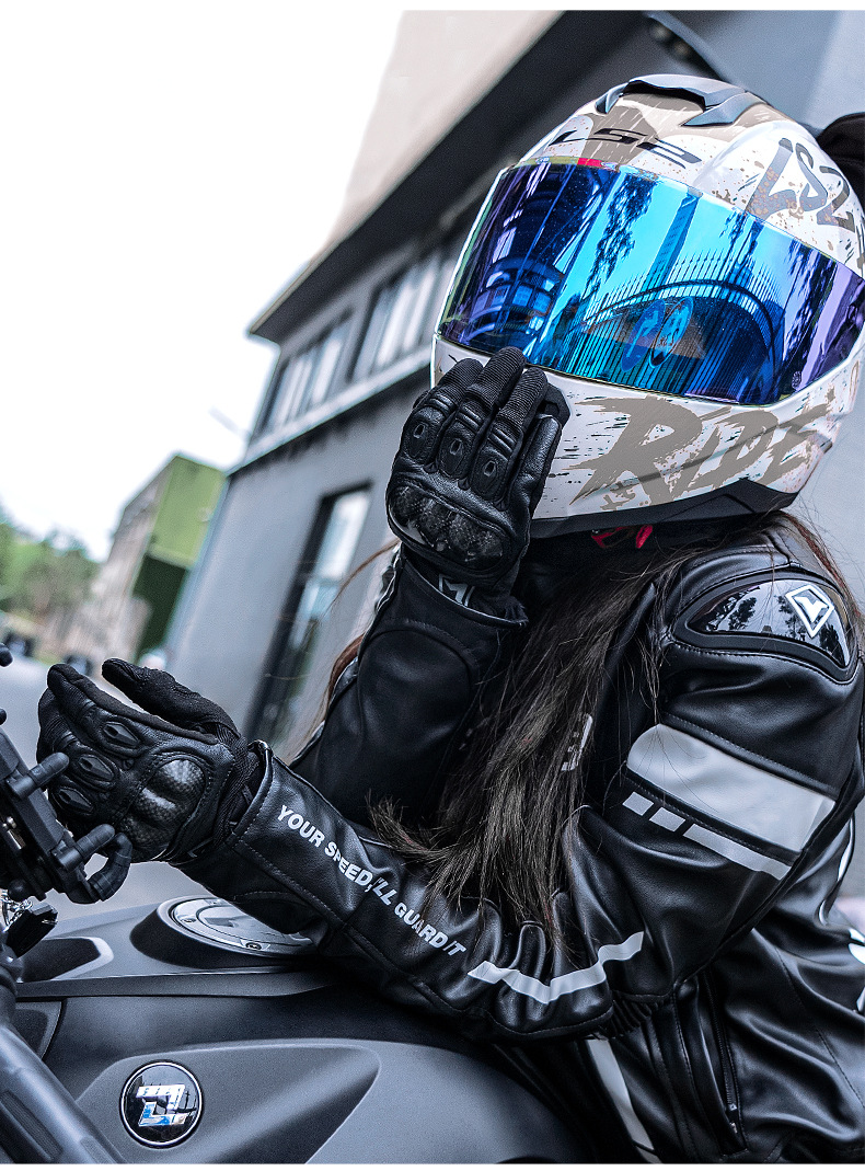 Sulaite Summer Motorcycle Gloves Breathable Touchscreen Carbon Fiber Shell Anti-Fall Full Finger Motorcycle Gloves for Women