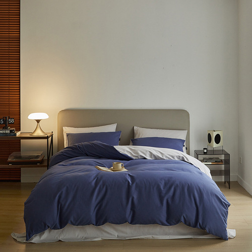 Class A solid color double spelled spring and autumn 100-count plain ceramic light brushed four-piece set long-staple cotton pure cotton quilt cover three