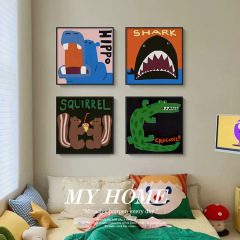 趣味多巴胺小動物ins風臥室裝飾畫卡通可愛兒童房掛畫床頭櫃擺畫