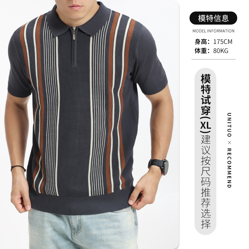 Hombre viejo dinero de punto de hielo polo camiseta de manga corta hombre de negocios casual camiseta de verano chaqueta de hombre