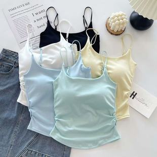 Pure Desire Sweet and Spicy Camisole for Women, Suitable for Both Inner and Outer Wear, with Beautiful Back Design, Chest Pad, Ruched Design, Slimming and Flattering Top for Women