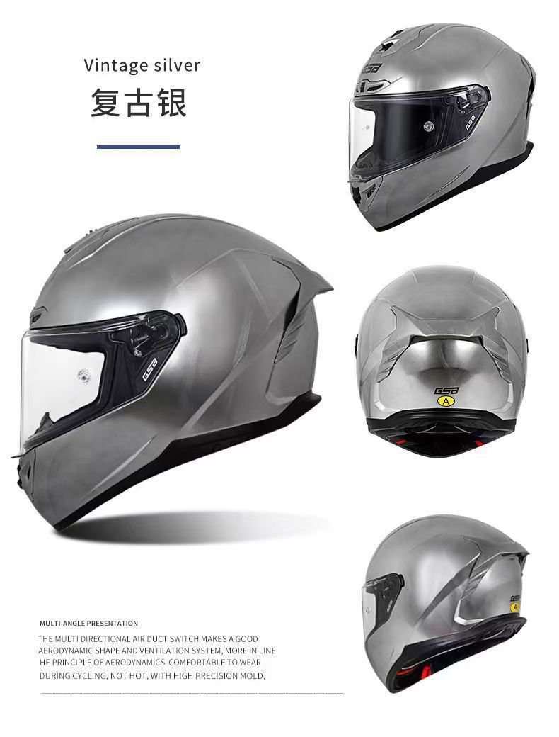 Gsb-S361-Motorcycle Full-Face Helmet, Imitation Racing Helmet Shape, Breathable and Ventilated Lining, Suitable for All Seasons, with Reserved Earphone and Eye Slots