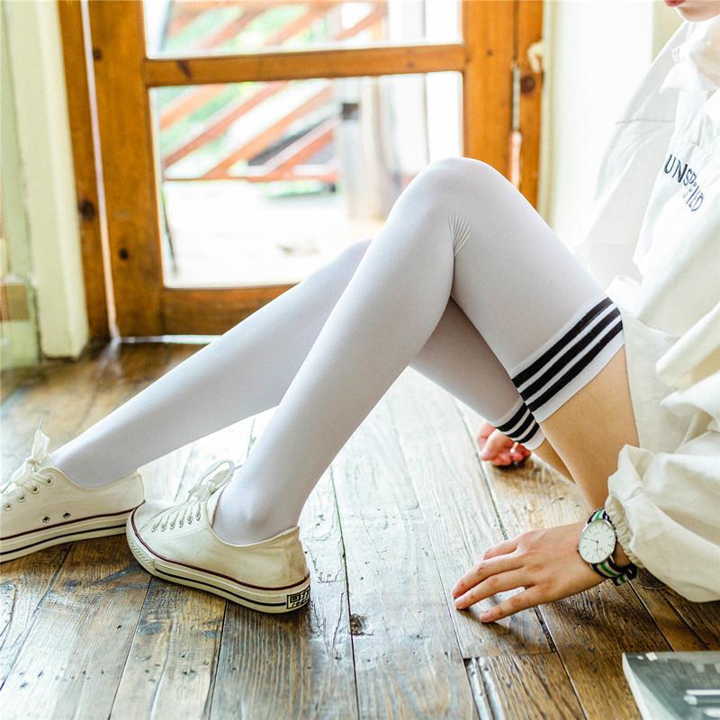 Spring and summer 120D velvet knee stockings women stockings super elastic black and white three bars non-slip high stockings wholesale
