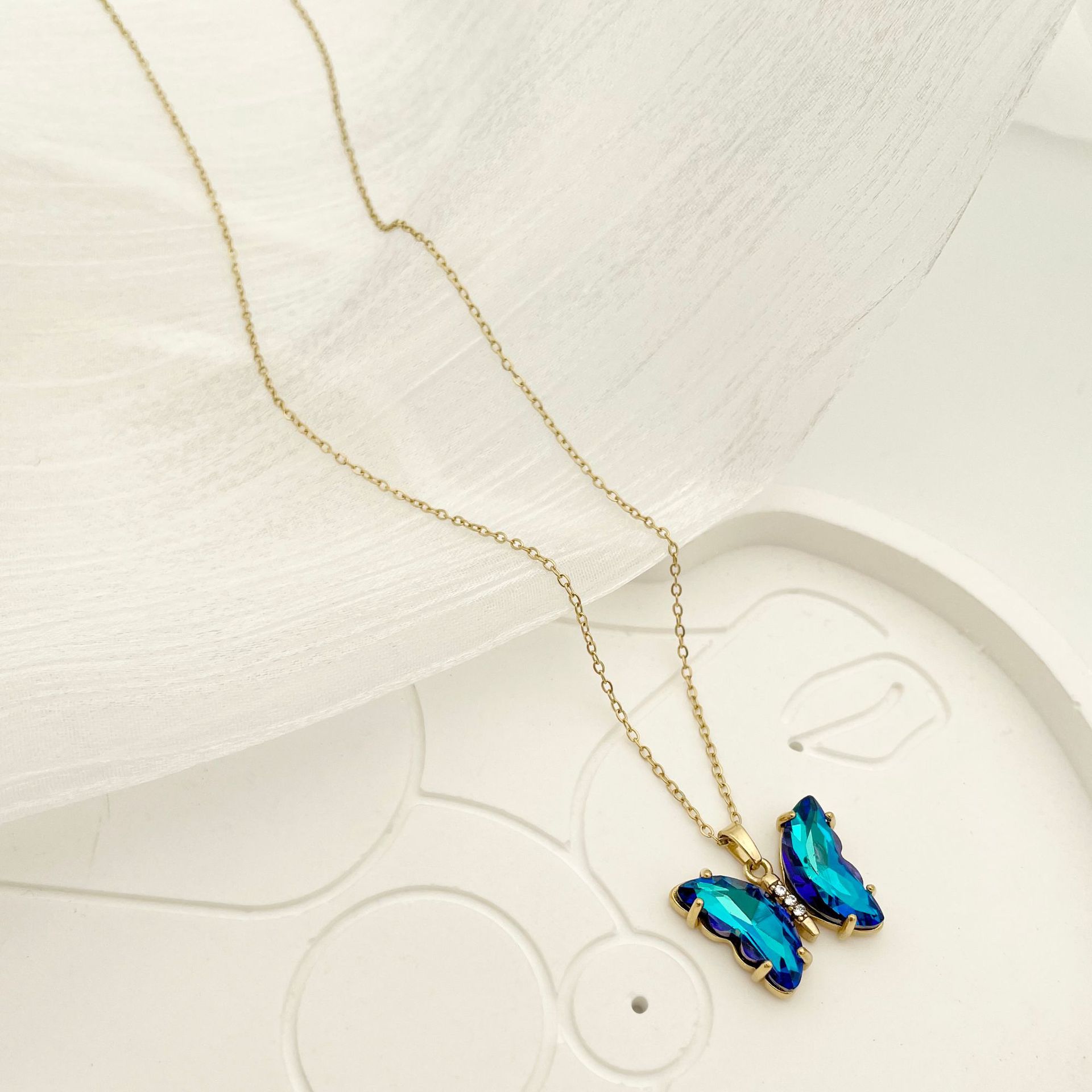 Fashion Butterfly Stainless Steel Titanium Steel Plating Zircon Pendant Necklace 1 Piece