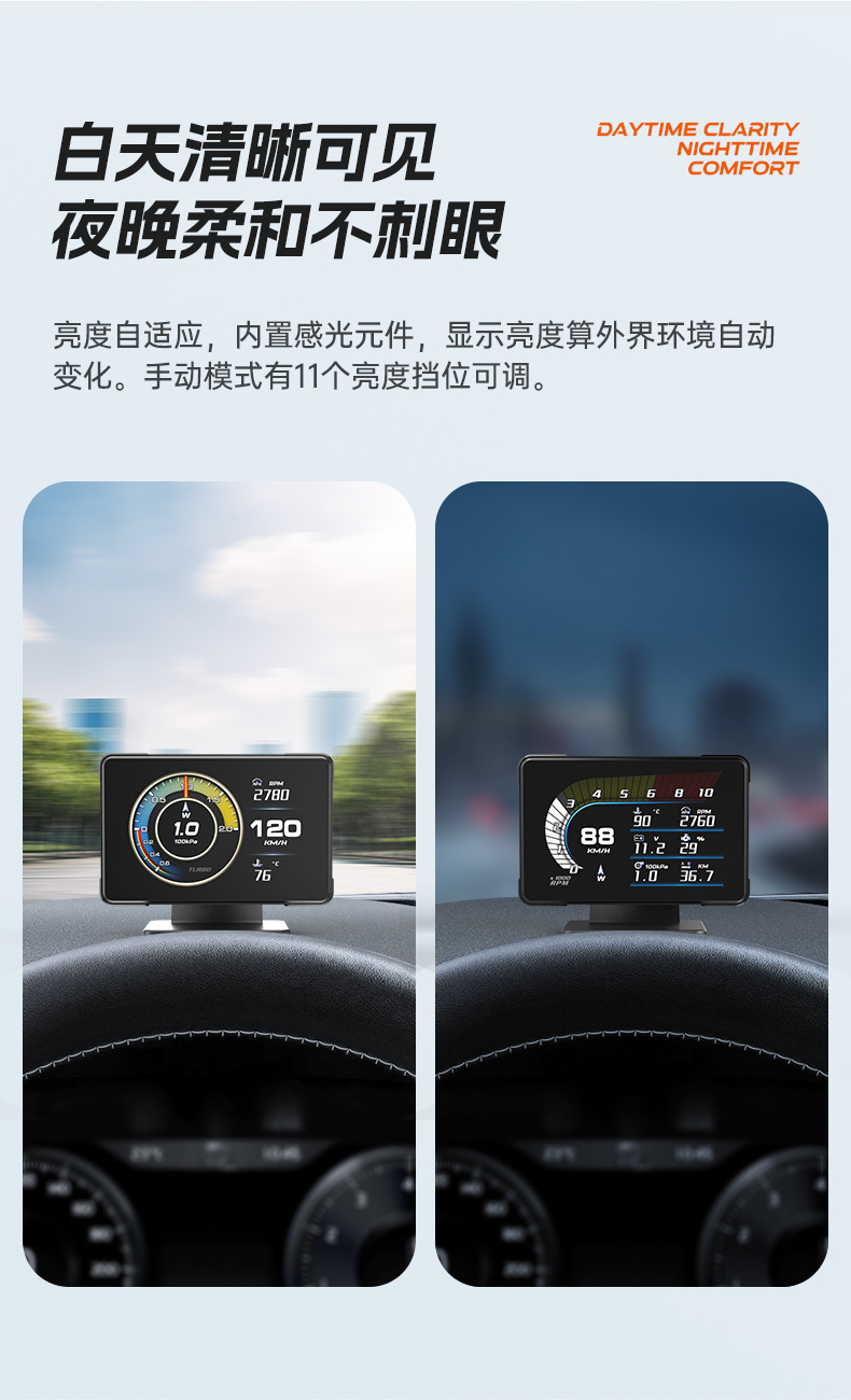 Hud Head-Up Display Full Lcd Obd Instrument Panel Modification Tablet Design Simple and Stylish A91