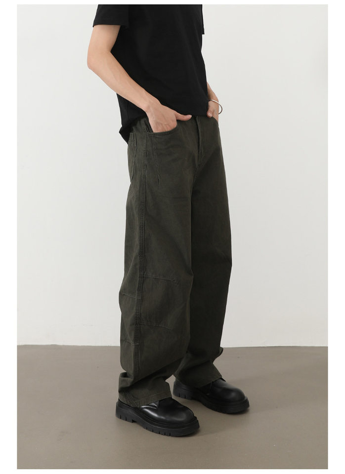 Quần jeans nam ống rộng lưng thun nửa, dáng suông thoải mái — Màu xanh quân đội, màu xám nhạt, màu xám đen, đen chi tiết 10