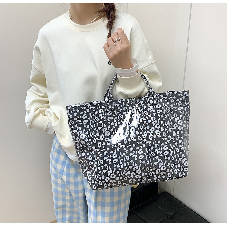 Glossy Leopard Print Large Capacity Shopping Carryall Tote Denim Jeans 26