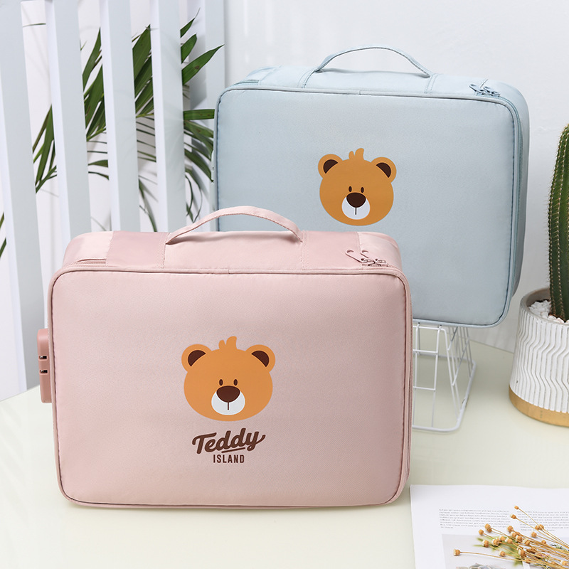 Teddy bear multi-functional large-capacity home emergency document storage bag multi-layer document storage bag