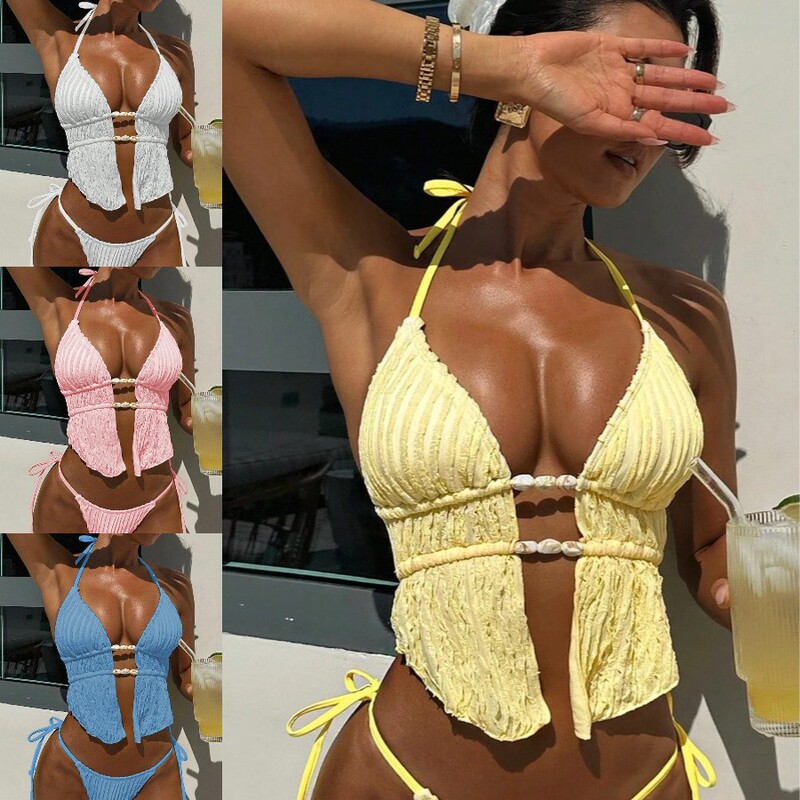 New Style Pure and Sexy Bikini with a Spicy Design, Perfect for Beach Vacation Photos, Three-Piece Split Swimsuit