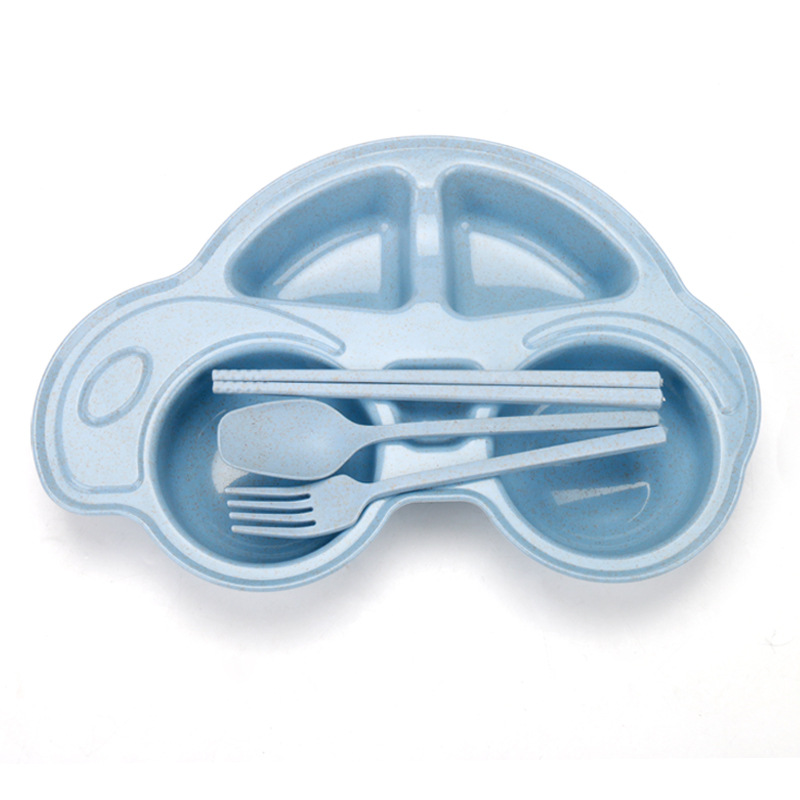 Cartoon Child's Meal Plate Set Made of Wheat Straw, Kindergarten Baby Anti-Slip Divided Car Fast Food Plate Gift with Logo