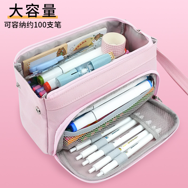 Estuche para lápices transfronterizo, caja de papelería portátil simple de gran capacidad, bolsa de papelería de color caramelo, bolsa de lápices para estudiantes resistentes a la suciedad Oxford