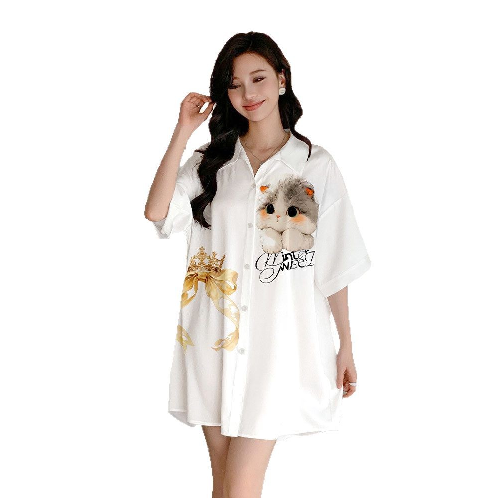 Yaoting nueva primavera y verano satén pijama mujer lindo viento solapa pijama de mangas cortas ropa para el hogar SQ3197