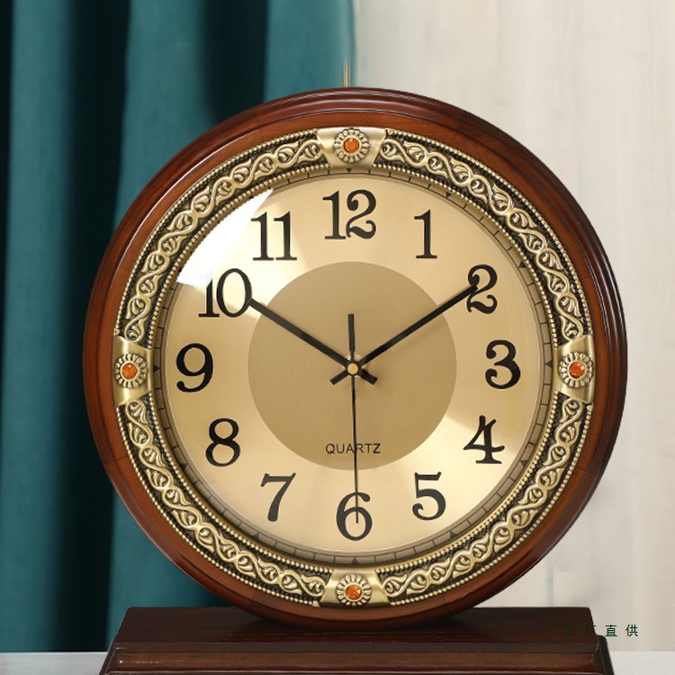 欧式台钟轻奢实木座钟摆钟台式钟表客厅复古桌面摆件坐钟装饰时钟