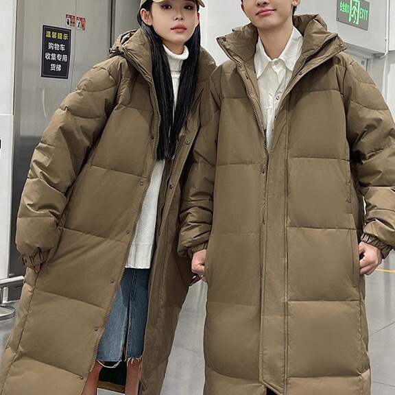 Winter Men's Down Jacket Men's and Women's Down Jacket Thickened Warm Long Over-the-knee Couples Hooded Goose Down Jacket
