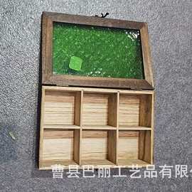 胡桃色首饰盒防尘翻盖海棠花玻璃收纳盒木质复古耳环戒指收纳盒子