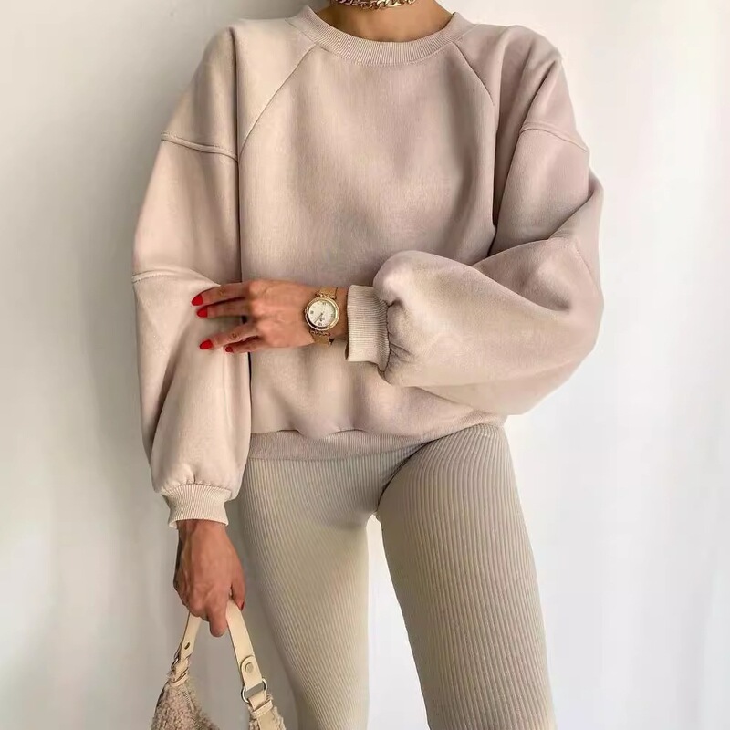 Hot-Selling 2023 European and American Cross-Border New Amazon Round-Neck Patchwork Long-Sleeve Solid Color Basic Versatile Sweatshirt Hot-Selling 2023 European and American Cross-Border New Amazon Round-Neck Patchwork Long-Sleeve Solid Color Basic Versatile Sweatshirt