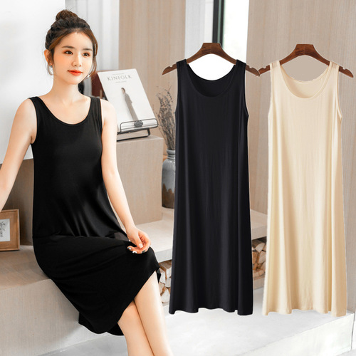 Modest Loose Strappy Tank Dress for Women Summer  New Style Sleeveless Dress Plus Size Pajama Dress Base Dress