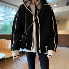 黑色立领棒球服外套女秋季秋冬美式小香风小个子休闲夹克上衣春秋