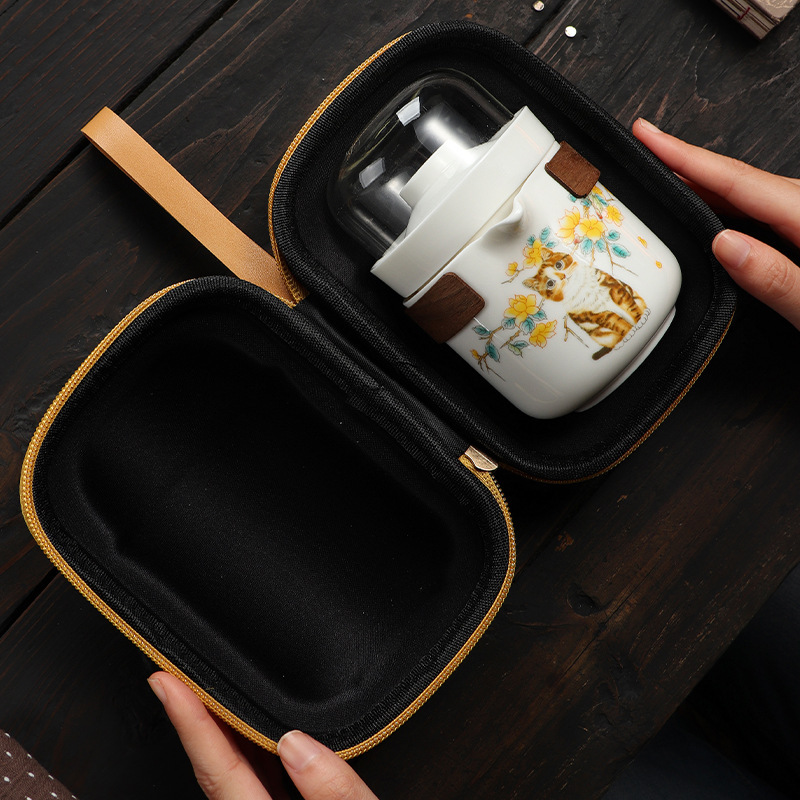 羊脂翡翠磁器トラベルティーセット屋外ポータブルクイックカップセット1ポット3カップ会社ビジネスロゴお土産|undefined