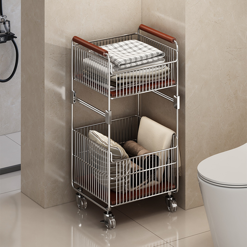 Second-Hand Dirty Clothes Basket Trolley Storage Basket Bathroom Storage Rack Floor-Standing Dirty Clothes Basket Mobile Layered Laundry Basket Wholesale