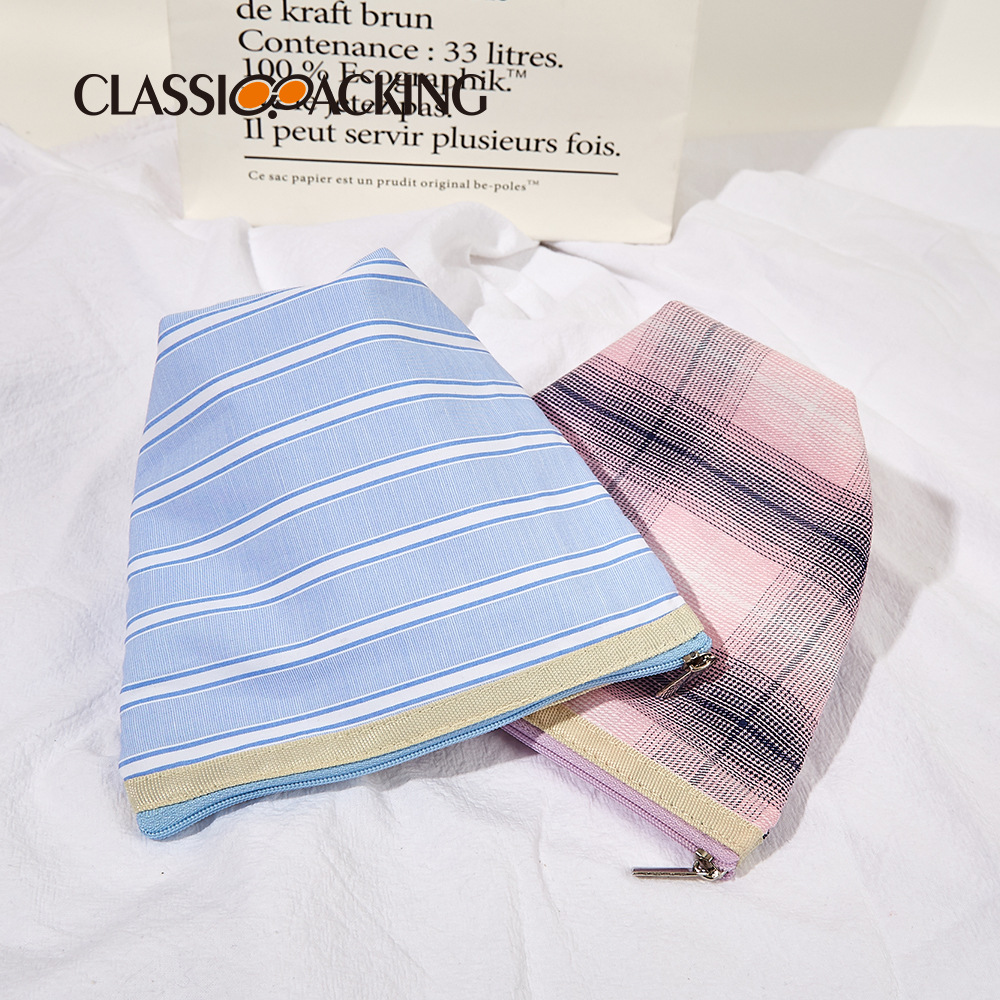 Japonés ins estilo monedero mini cremallera Portátil Bolsa de almacenamiento material a cuadros viaje lápiz labial bolsa de almacenamiento