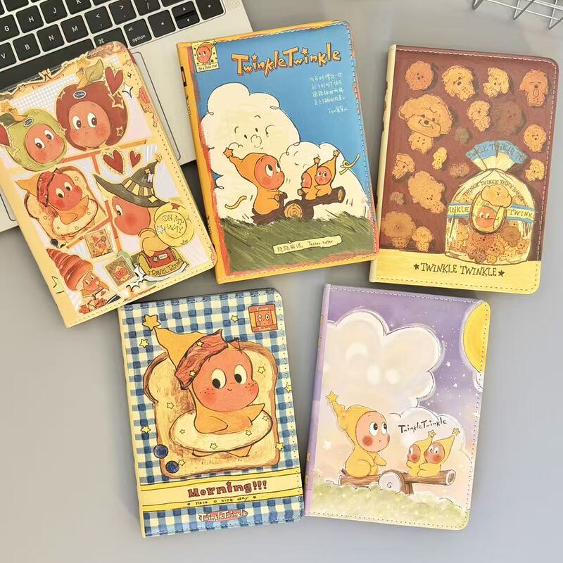 Star-Themed Leather-Bound Color Drawing Book, High-Quality Student Notebook with Colorful Inner Pages, Thickened Journal Diary Notebook