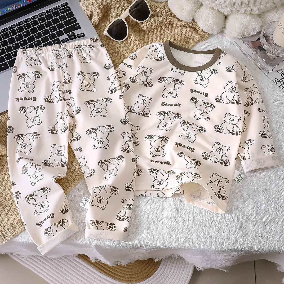 Niños Laica ropa para el hogar pijama set primavera y otoño niños y niñas niños de mediana edad pantalones de manga larga de dibujos animados coreanos