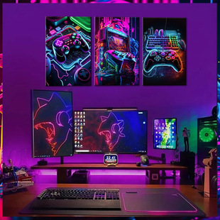 Amazon Foreign Trade Colorful Neon Game Controller E-Sports Game Room Poster Canvas Painting Decorative Painting Core Frameless