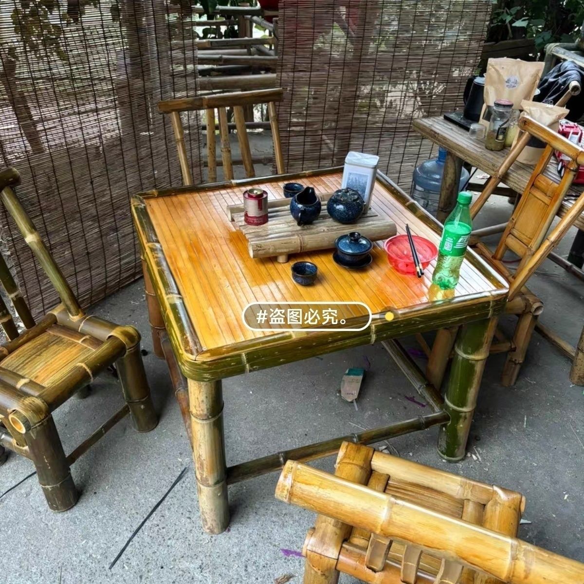 Full Bamboo Bamboo Table and Chair Set, Commercial Home Hot Pot Table, Barbecue Table, Tea Table, Chinese Style