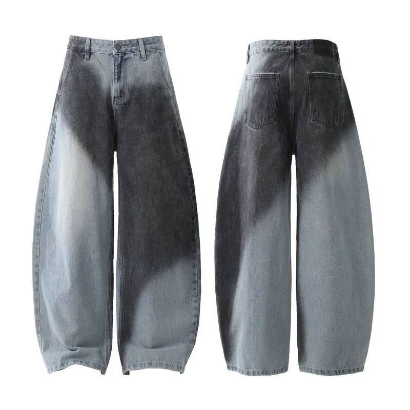 2025 New American Retro Wide Leg Scimitar Jeans Multi-Layered Washed Contrast Color Trendy Casual Pants