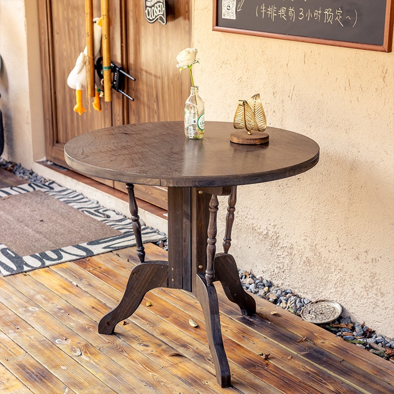 Retro Round Table Wooden Leisure Back Chair Living Room Dining Table Tea Table Living Room Pavilion Old Antique B&B Furniture