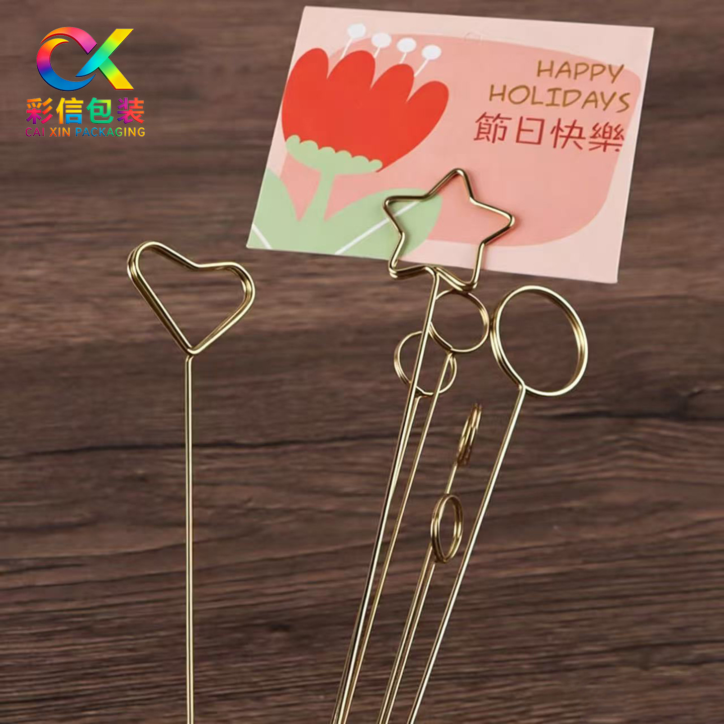 Clip de tarjeta de metal estilo coreano chapado en oro titular de la tarjeta flor material de embalaje ramo titular de la tarjeta