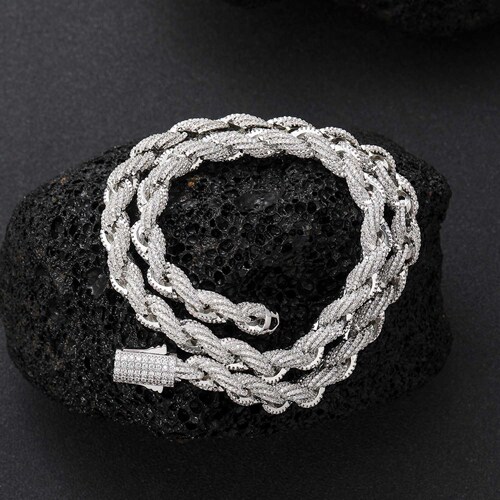 Eurasian Cross-Border Hip-Hop Necklace for Men, Full CZ 8mm twisted chain, twisted chain Hip-Hop necklace for men, cool accessory