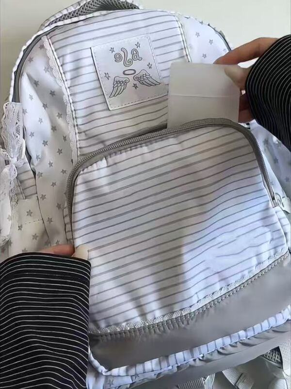 新款高颜值双肩包女韩版简约条纹百搭小书包日系少女学生校园背包|undefined