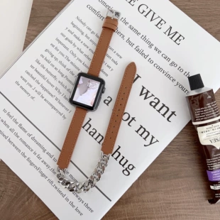 Ремешок для Apple Watch, цепочка из нержавеющей стали, 14 мм, подлинная кожа