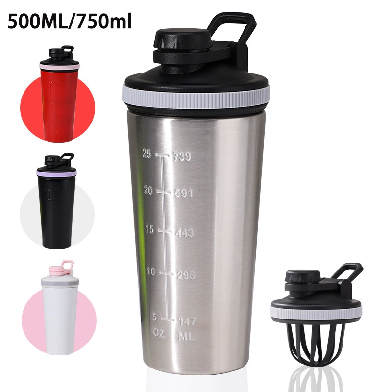 Однослойный шейкер из нержавеющей стали 304 с съемным фильтром, спортивный стакан для смешивания протеинового порошка, кружка с ручкой, портативный и герметичный.