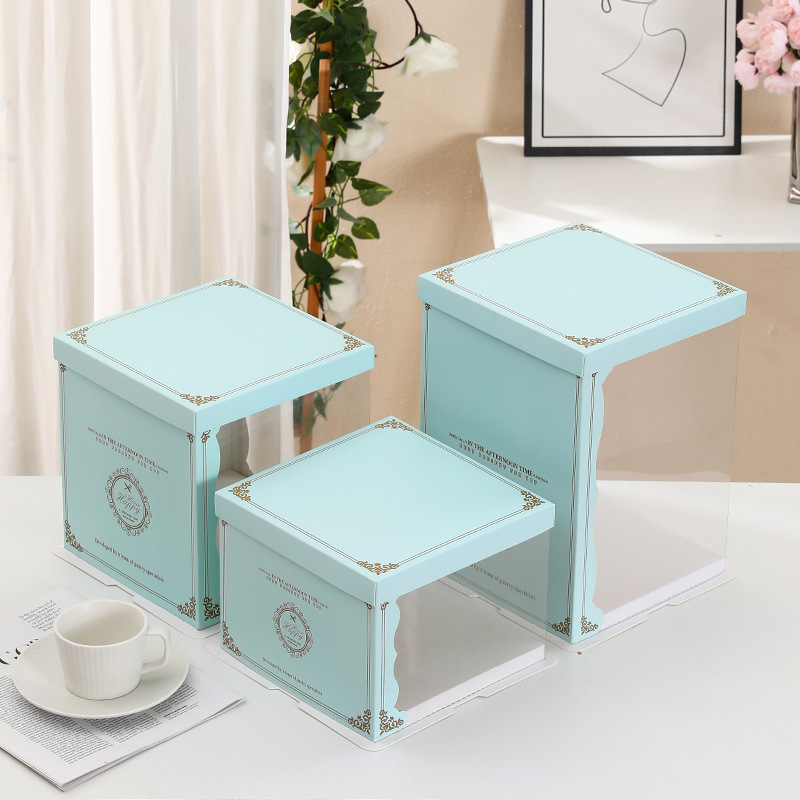 Caja de caja de caja de pastel de cumpleaños translúcida 6 6 8 8 10 10 12 pulgadas soporte inferior grueso simple y moderno de doble capa